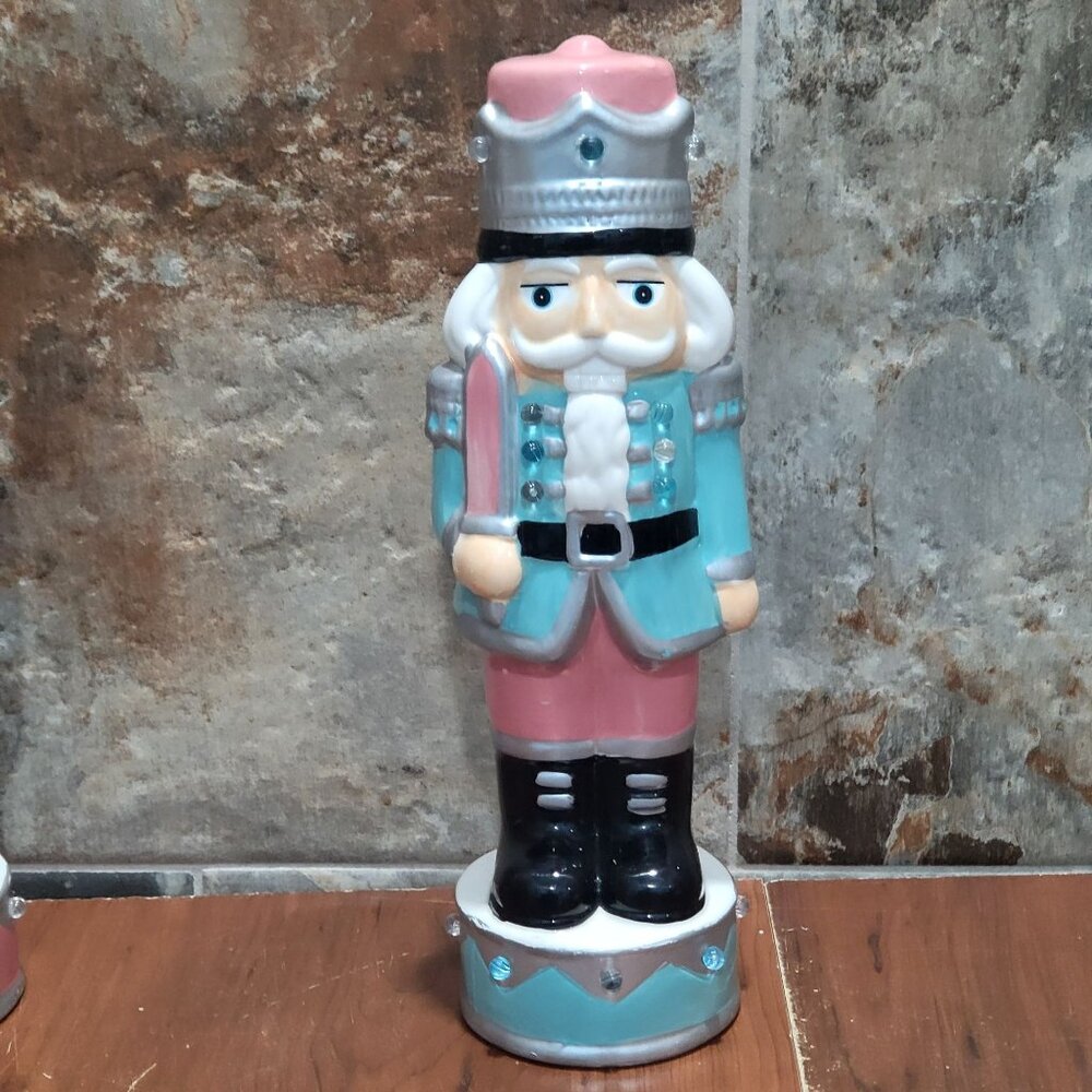 Lights Up Ceramic Nutcracker Christmas Decor Repaired Chip